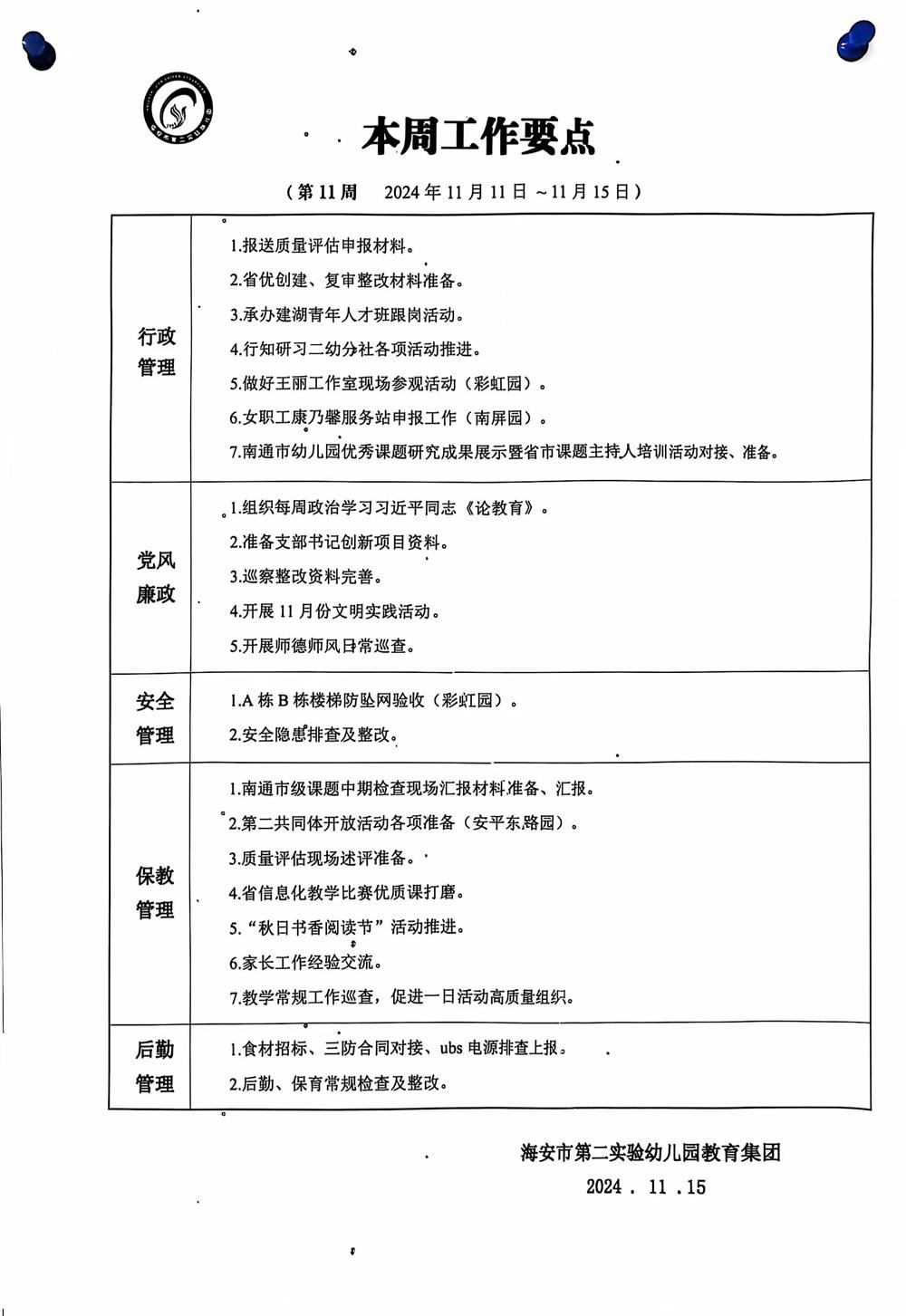 第十一周工作要点 