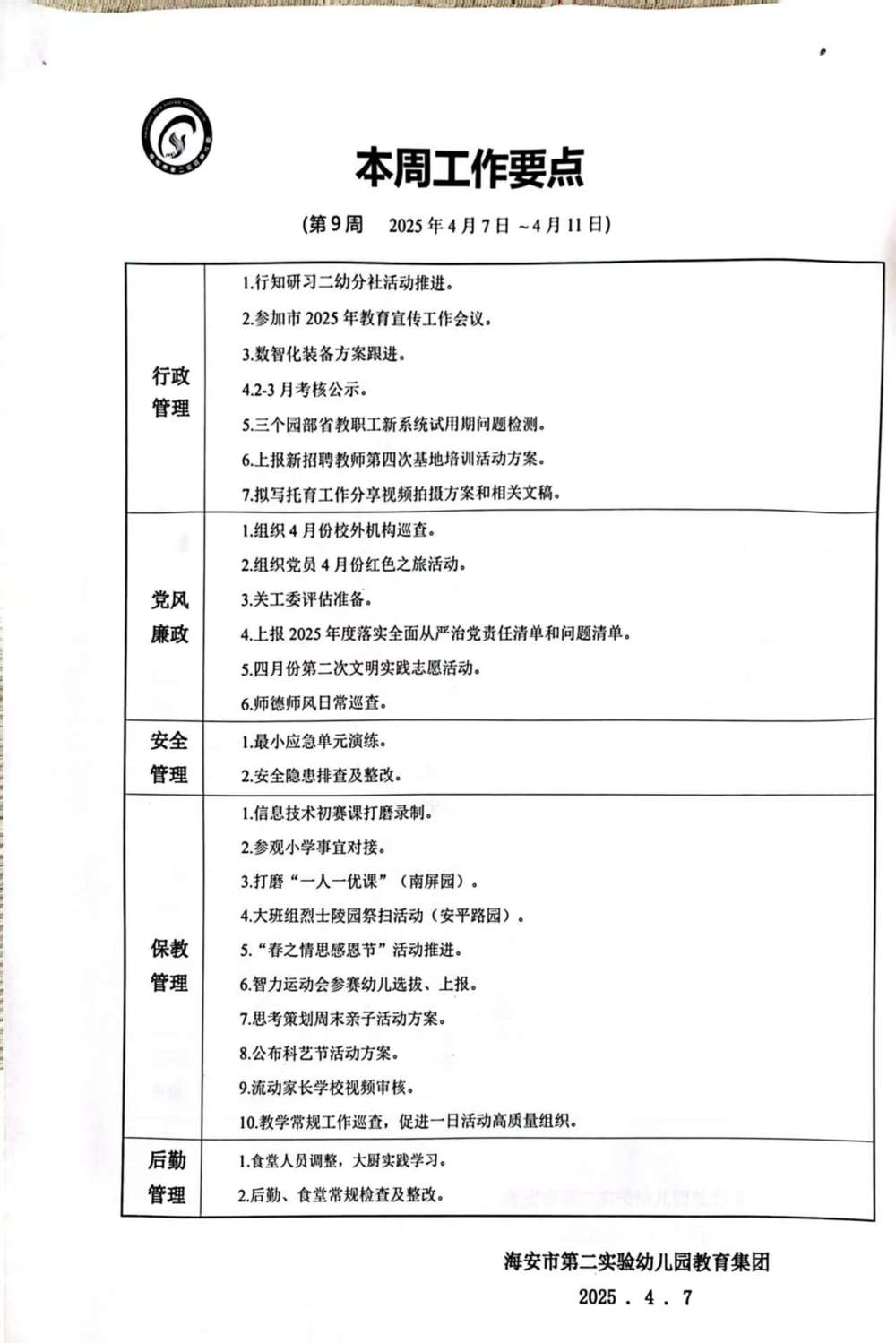 第九周工作要点