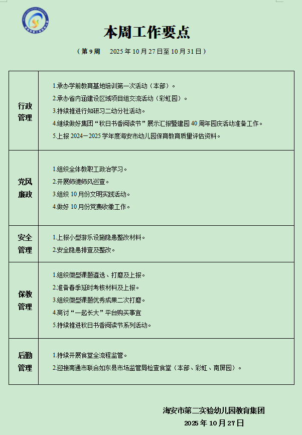 第九周工作要点