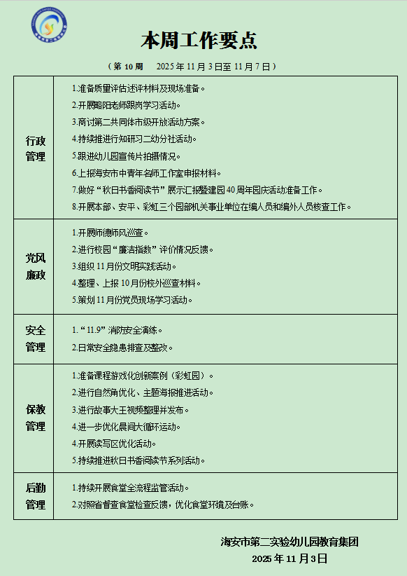 第十周工作要点