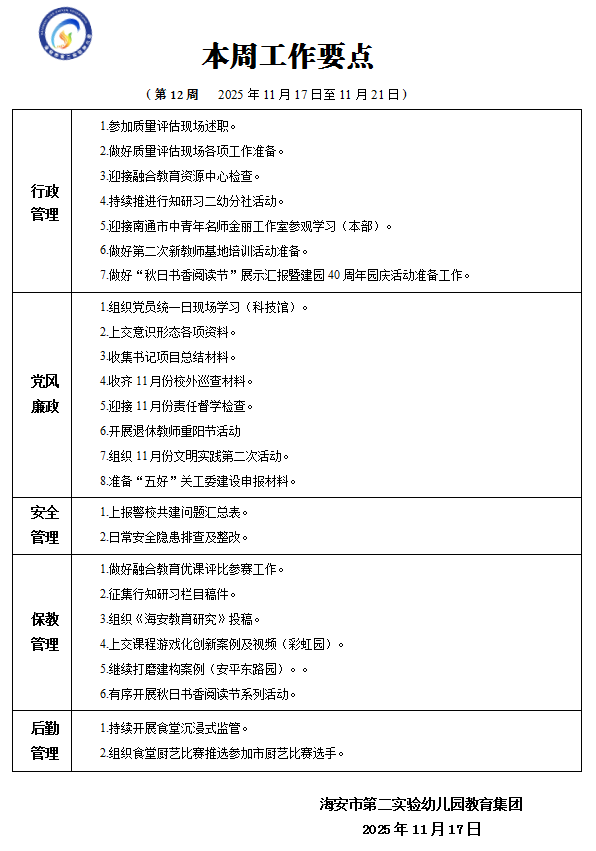 第十二周工作要点